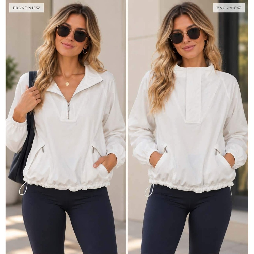 Chico's Zenergy 1 White Half Zip Athleisure Sporty Coastal Golf Minimalist